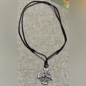 Celtic Cross Pendant on Black Cord Necklace